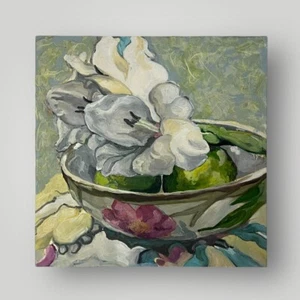 "Pintura al óleo original lirio bodegón 16"" cuadrado" - Imagen 1 de 5