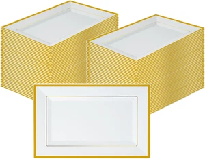 12.8 X 8.3 Inch Premium Disposable Plates 10 Rectangular Plastic Plates - Picture 1 of 12