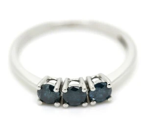 Special Offer..! RRP £999 Natural 0.75Ct Blue Diamond Trilogy Ring In White Gold - Picture 1 of 8