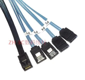 Mini SAS SFF-8643 to 4 SATA 7-pin hard 6Gbps data Server RAID Blue Cable 1M - Afbeelding 1 van 5