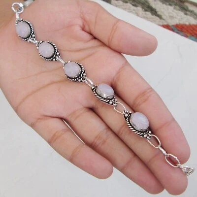 Subasta Joyería Rosa Cuarzo Piedra Plateado Pulsera Talla 8"/ajustable Foto 1 de 4