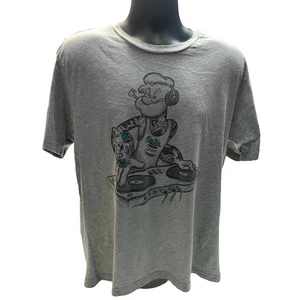 Popeye The Sailor Tattoo DJ Men’s Gray T shirt Spinach Size XL - Foto 1 di 7
