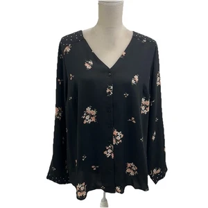 Blusa 41 Hawthorn Negra Floral Botón Para Mujer 1X Ligera Manga Larga Nueva Sin Etiquetas - Imagen 1 de 8