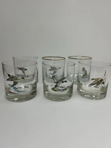 Set 6 bicchieri Ned Smith Waterfowl Ducks bordo oro su 2 - Foto 1 di 7