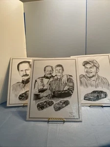 Set Of 3 - Dale Adkins Art- Dale Earnhardt SR JR Sketch Drawing Print 11x14" - Picture 1 of 5