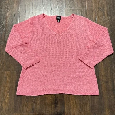 Eileen Fisher 女式毛衣意大利纱粉色 V 领透气海滩中号 — 第 1/4 张图片