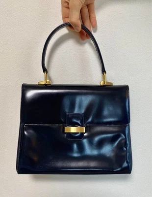 Bolso de Mano Franco Bellini con Correa para el Hombro Cuero en Azul Marino Oscuro USADO Buen Estado Foto 1 de 4