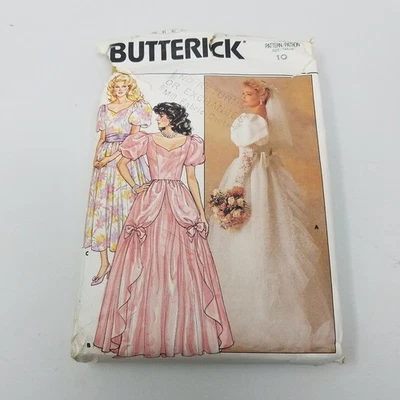 Vtg Butterick 3685 Sewing Pattern Curtain Princess Wedding Dress sz 10 Bride 80s - Image 1 of 4