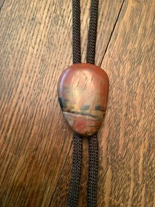 Vintage BOLO TIE, braun Träne Tropfen Jaspis Stein 36" braun Schnürsenkel - Bild 1 von 5