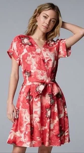Abito donna Simply Vera Wang rosso floreale misto lino spiaggia femminile taglia PM - Foto 1 di 14