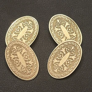 Antico Art Decò Oro Giallo Massiccio 14K Ovale Inciso Design Elegante 5,72 Grammi - Foto 1 di 10