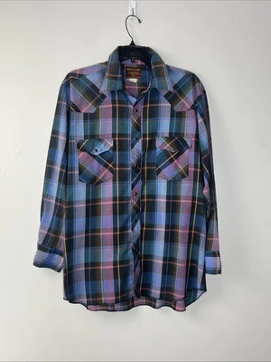 Camisa Vintage Rustler X Colas Largas Western Snap Up Para Hombres 16.5 Cuadros Retro Vaquero Foto 1 de 4