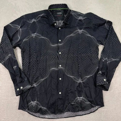 MACEOO Mens 6/2XL Black White Dot Flow Fibonacci Flow Print Button Up Shirt GUC - Image 1 of 4