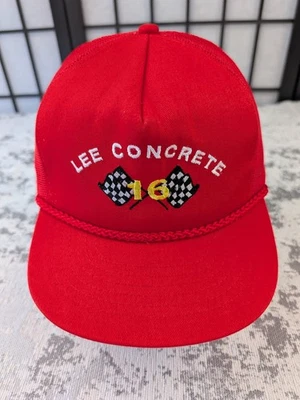 VTG Lee Concrete #16 Red Mesh Trucker Hat Men's Adjustable Racing Flags - Image 1 of 4
