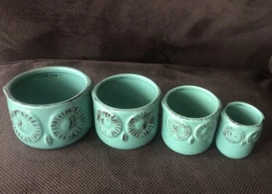 Masterclass Set Of 4 Turquoise Green Owl Ceramic Stackable Measuring Cups Cook - Picture 1 of 10
