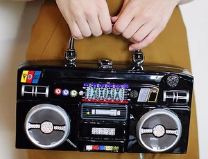 Timmy Woods SWAROVSKI CRYSTAL PAVE RADIO BOOM BOX Bag Collectible Signed Handbag - Picture 1 of 12