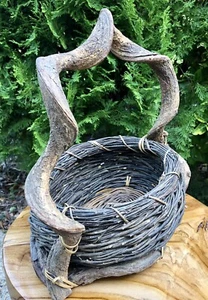 Primitive HAND WOVEN Root Basket Oval Rustic Natural With Handle Home Decor - Picture 1 of 12