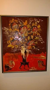  Morris Katz Original Oil Painting 20" x 24" Signed 1974 "SUNFLOWER  BOUQUET?" - Picture 1 of 9