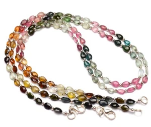 Natural Gem Rainbow Tourmaline Faceted Pear 19" Necklace 7x5 mm Size Beads - Picture 1 of 8
