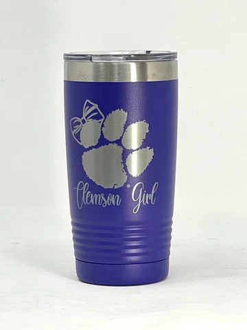 Clemson Girl Purple 20oz Double Wall Insulated Stainless Steel Tumbler Gift Cover