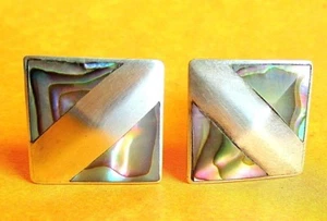 VINTAGE PAIR OF ABALONE - STERLING CUFFLINKS - MEXICO - Picture 1 of 3