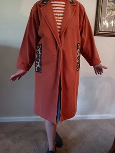 Vintage A YOZIE Hand Painted Long Coat - 100% Cotton Denim - Signed - One Size - Picture 1 of 11