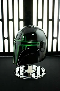 MANDALORIAN STEEL HELMET HALLOWEEN STAR WARS BLACK SERIES BLACK GREEN WEARABLE - Picture 1 of 6