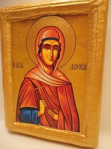 Saint Lucie Lucy Santa Lucia Agia Loukia Greek Orthodox Icon Art on Real Wood - Picture 1 of 9