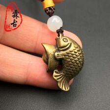 Collectible Japanese Handmade Brass Solid Small Fish Lucky Pendant Netsuke