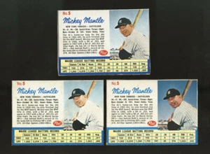 1962 Post Cereal 5 Mickey Mantle tres (3) variaciones bordes negros completos Yankees - Imagen 1 de 2