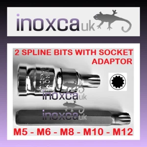 2 PUNTE SPLINE 10mm ESAGONO 30mm 75mm LUNGHE + 1/2" MQ. ADATTATORE PRESA DRIVE CR-V 12 PT - Foto 1 di 3