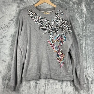 Anthropologie Seen Worn Kept Jackie Sweatshirt 12 Gray Embroidered Embellished - Picture 1 of 12