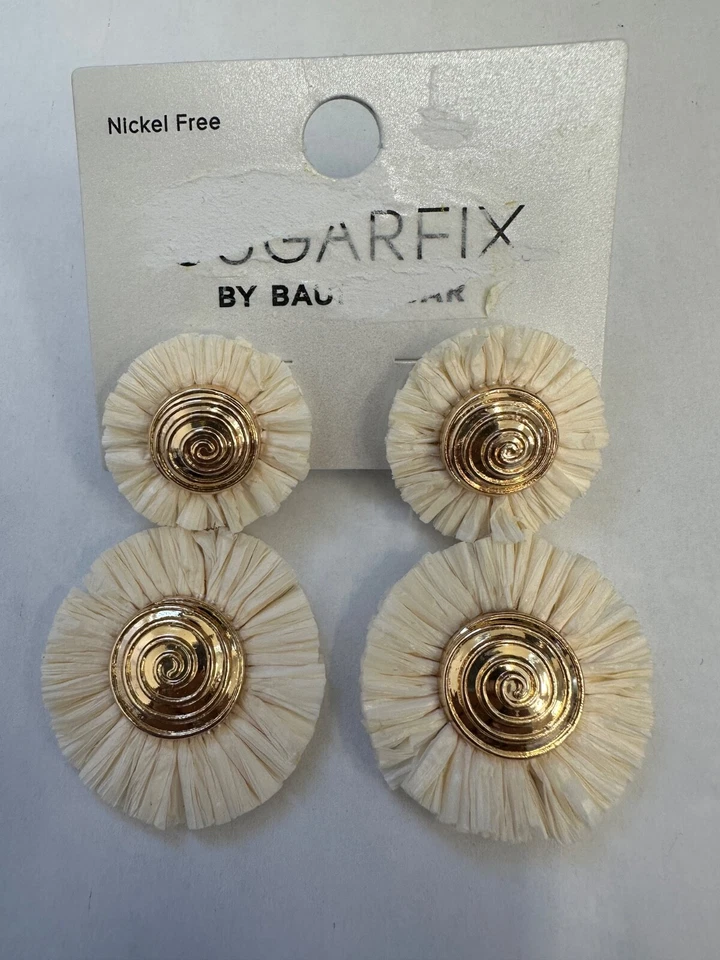 Pendientes Sugarfix by Baublebar crema y oro rafia gota llamativa de 2,25" Foto 1 de 1