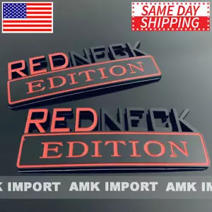 2PC SET 7" Redneck Edition Logo Emblem Decal Red Neck Sign Black Truck Boat Car - Bild 1 von 4