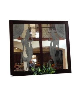 Antiguo vidrio de ducha grabado enmarcado en caoba Foto 1 de 4