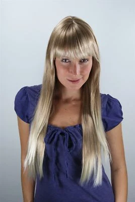 WIG ME UP Blonde Damen Perücke Wig gesträhnt helle Spitzen sehr lang Pony 70cm LA033-27T88