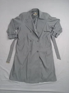 VTG Black London Fog Long Double Breasted Belted Trench Raincoat Sz 14 Petite - Picture 1 of 8