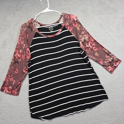 Maurices Top Mujer XL Negro 24/7 Raglán Floral Rayas Relajado Fluido Túnica Boho Foto 1 de 4