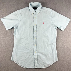 Polo Ralph Lauren Seersucker Shirt Men's M Button Up Blue White Striped Casual - Picture 1 of 9