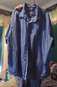 SYNRGY Men's Button Up Shirt 3XL Blue Patterned Short Sleeve Shirt - Picture 1 of 3