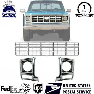 Grille silver and Headlamp Bezel Chrome For 1979-80 Chevy GMC C/K Series C10 C20 Foto 1 de 4