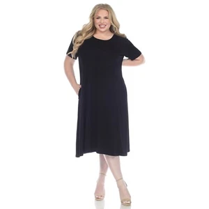 Plus Size Short Sleeve Pocket Swing Midi Dress - Picture 1 of 49