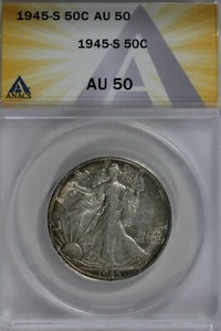 1945-S 50C ANACS AU50 Walking Liberty, Lady Liberty Half, 0.50 - Picture 1 of 2
