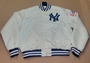 Rare Vintage New York Yankees Off White Cream Satin Starter Jacket XL - Picture 1 of 24