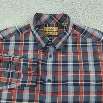 Roundtree & Yorke Shirt Mens Medium Gray Red Business Casual Gold Label - Image 1 of 4