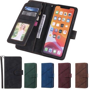 iPhone 16 15 14 13 Pro Max 7 8 XR Leather Wallet Holder Magnetic Flip Case Cover - Picture 1 of 17