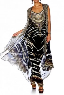 Camilla Zebra Crossing Silk Embellished Duster One/AU SZ 8 To 14 Attached Scarf - Image 1 of 4