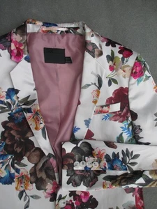 ASOS Men WHITE Satin FLORAL 2-Button BLAZER Suit JACKET Party Wedding US 38 Shrt - Picture 1 of 13