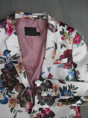 ASOS Men WHITE Satin FLORAL 2-Button BLAZER Suit JACKET Party Wedding US 38 Shrt - Image 1 of 4