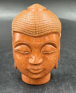 Piedra semipreciosa jaspe rojo cabeza de Buda tallada a mano decoración de ídolo espiritual 3" - Imagen 1 de 11